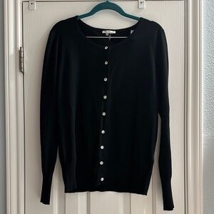 Vila Milano Classic Black Wool Blend Women's Cardigan Crew Neck Large Chic